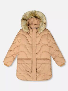 New $210 Deux par Deux Long Wavy Quilt Puffy Winter Coat In Chanterelle Size 8Y